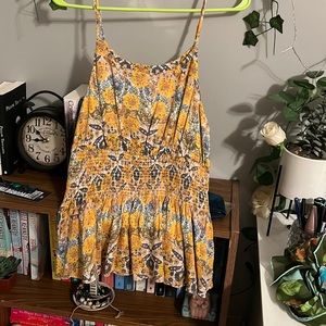 Blue and Yellow Floral Ruffle Tank